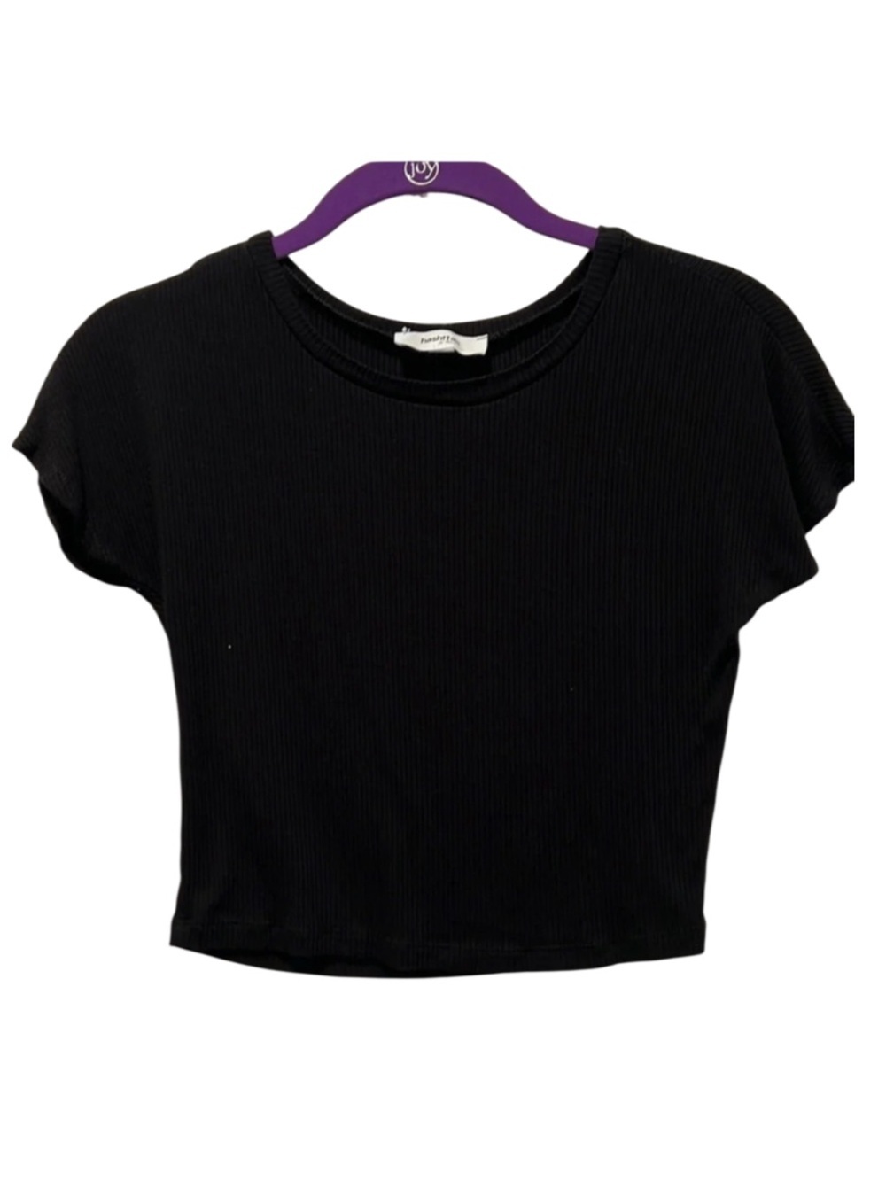 Hashtag Black Ribbed Crop Tee
